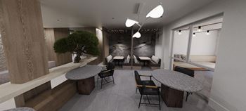 Interior courtyard with glass liftaway doors opening to exterior courtyard and pool